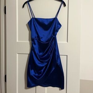 Windsor Blue ruched Satin cocktail mini Dress